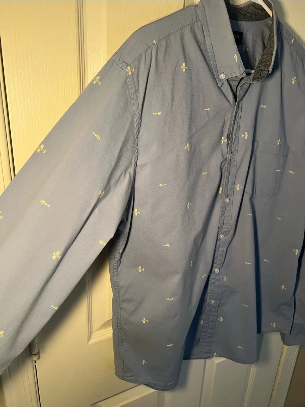 J.Crew Men’s Large Airplane Print Button Down Shirt Blue 100% Cotton